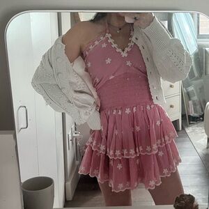 LoveShackFancy Pink Halter Mini Dress